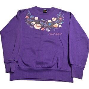 Vintage 90's Women's Purple Crewneck‎ Sweater Sea Shells Grand Island NY Medium